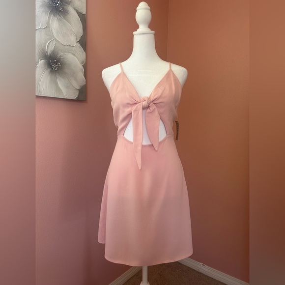 Flynn Skye balletcore mini tie-front cutout dress in cotton pink NWT size medium - Picture 2 of 8